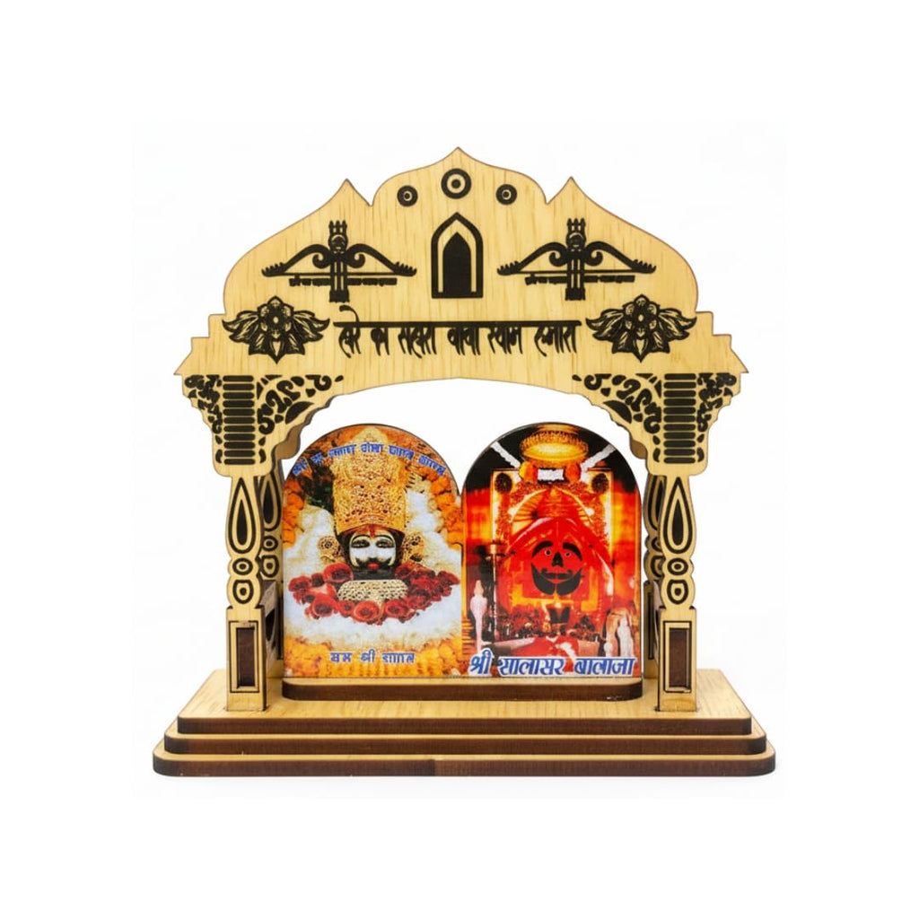 ARTIQUE CREATION Khatu Shyam & Salasar Balaji Wooden for Car Deshboard, Home Temple, Diwali Gifting Decorative Showpiece - 11.5 cm (Wood, Multicolor)