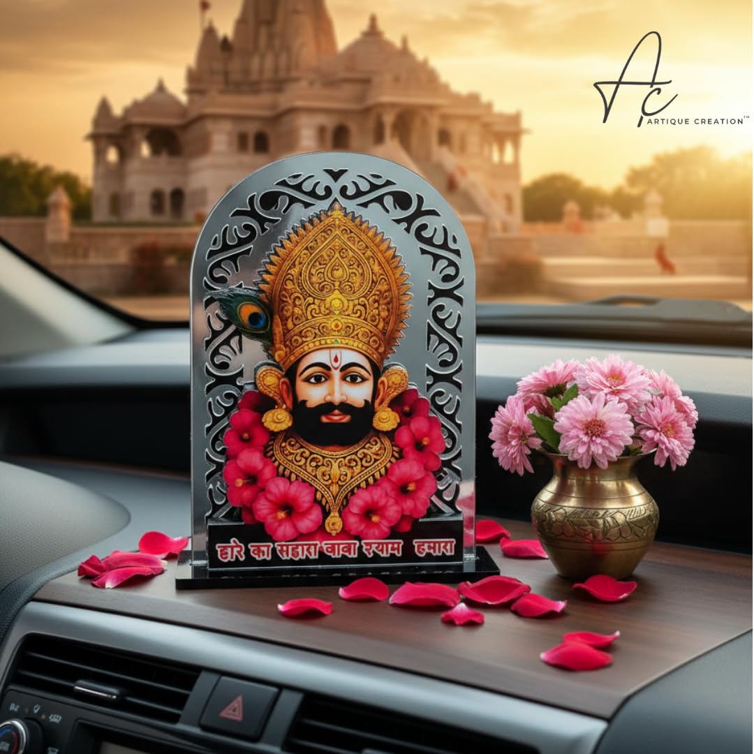 ARTIQUE CREATION Shree Khatu Shyam Baba Idol for Car Dashboard, Sri Barbarik Ji for Temple/Pooja/Home Decor/Office/Study Table, Showpiece Figurine, 8.2 x 6.3 cm (Silver)