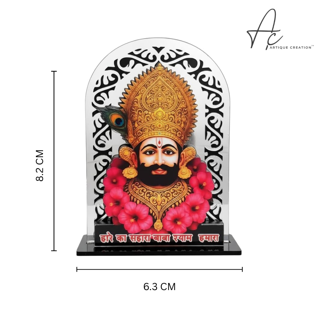 ARTIQUE CREATION Shree Khatu Shyam Baba Idol for Car Dashboard, Sri Barbarik Ji for Temple/Pooja/Home Decor/Office/Study Table, Showpiece Figurine, 8.2 x 6.3 cm (Silver)