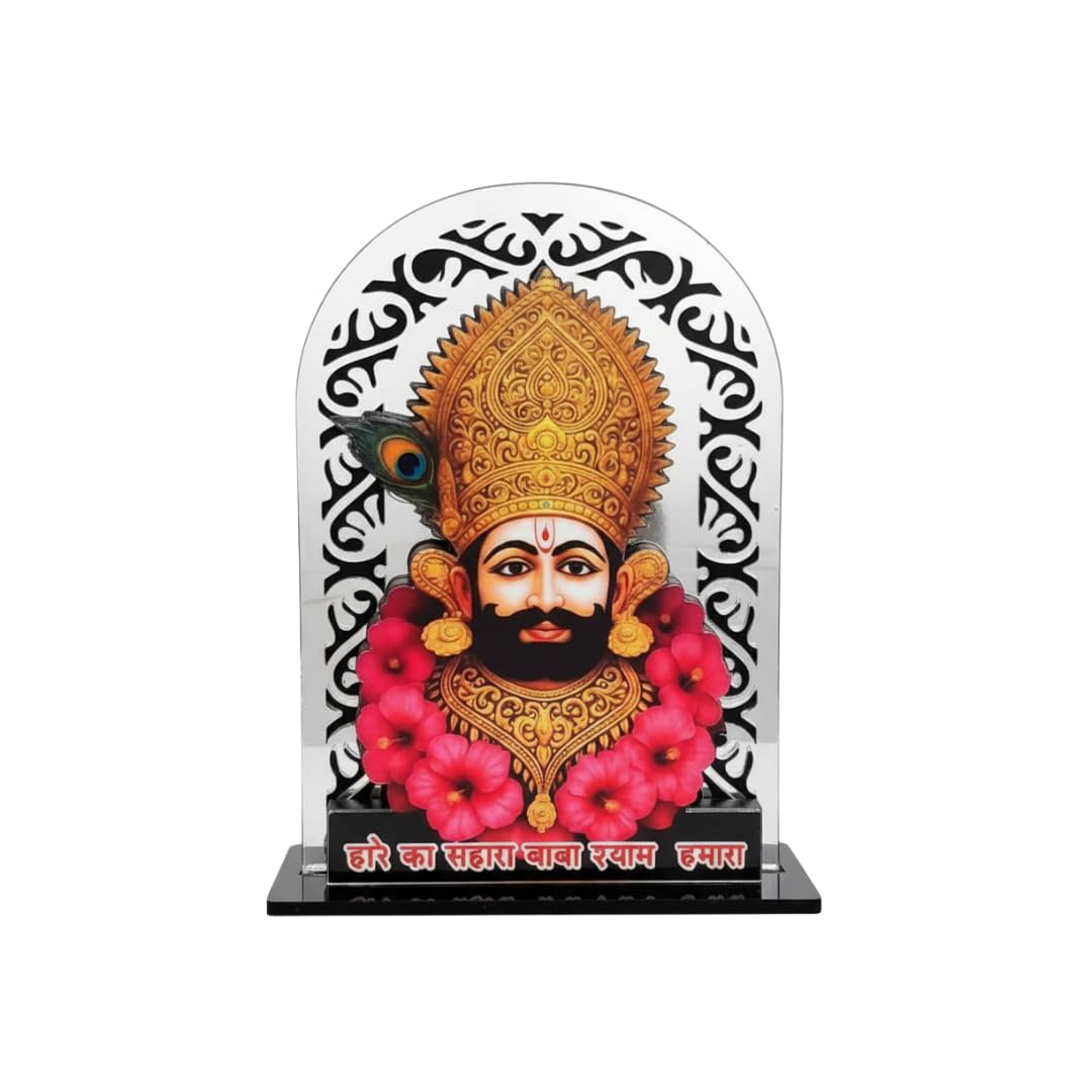 ARTIQUE CREATION Shree Khatu Shyam Baba Idol for Car Dashboard, Sri Barbarik Ji for Temple/Pooja/Home Decor/Office/Study Table, Showpiece Figurine, 8.2 x 6.3 cm (Silver)