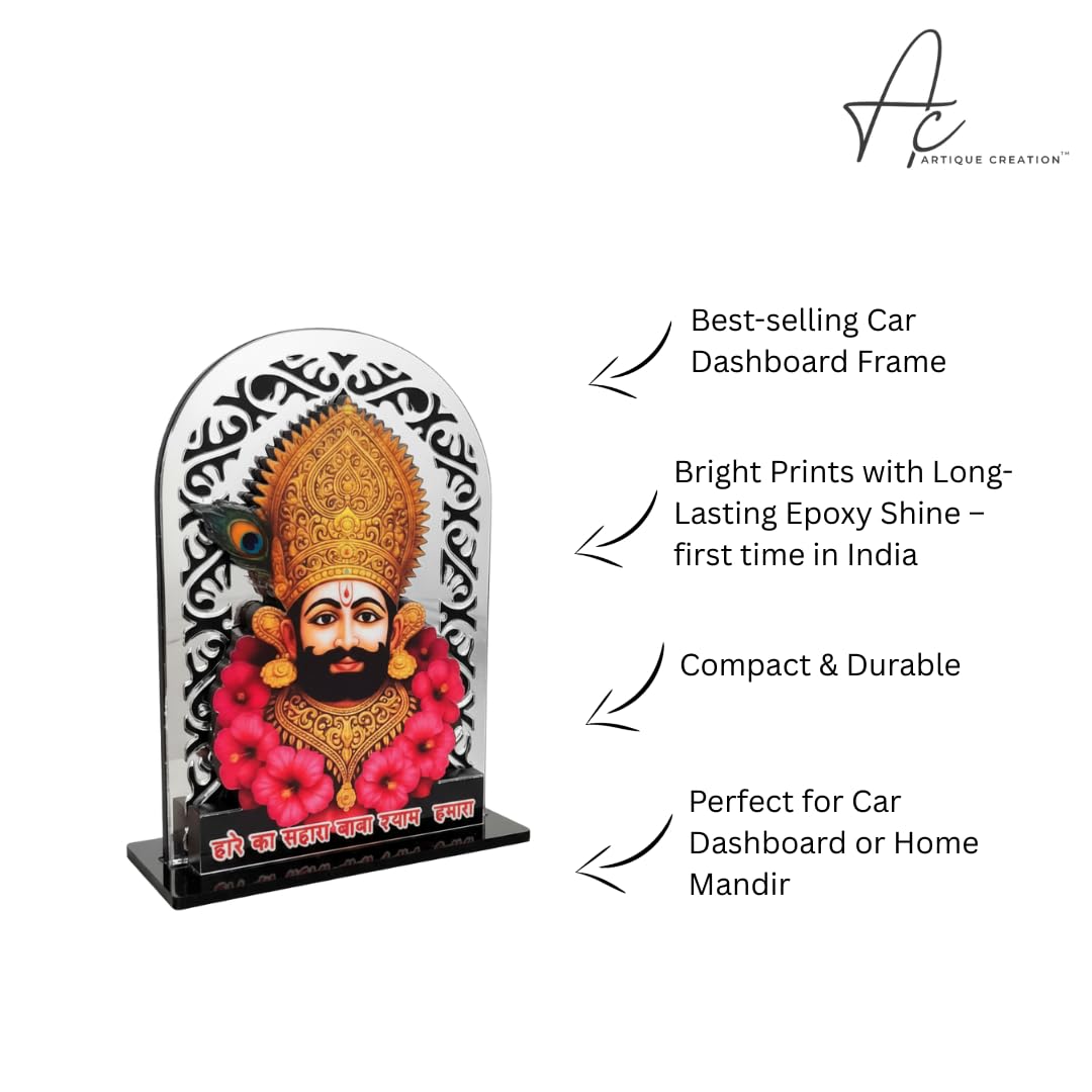 ARTIQUE CREATION Shree Khatu Shyam Baba Idol for Car Dashboard, Sri Barbarik Ji for Temple/Pooja/Home Decor/Office/Study Table, Showpiece Figurine, 8.2 x 6.3 cm (Silver)