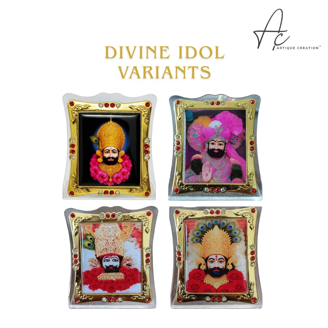 ARTIQUE CREATION Khatu Shyam Photo Frame 6x7 cm for Car Dashboard, Pooja Room, Table Top, Gold-Plated with Crystal Stones, Home Decorative Religious