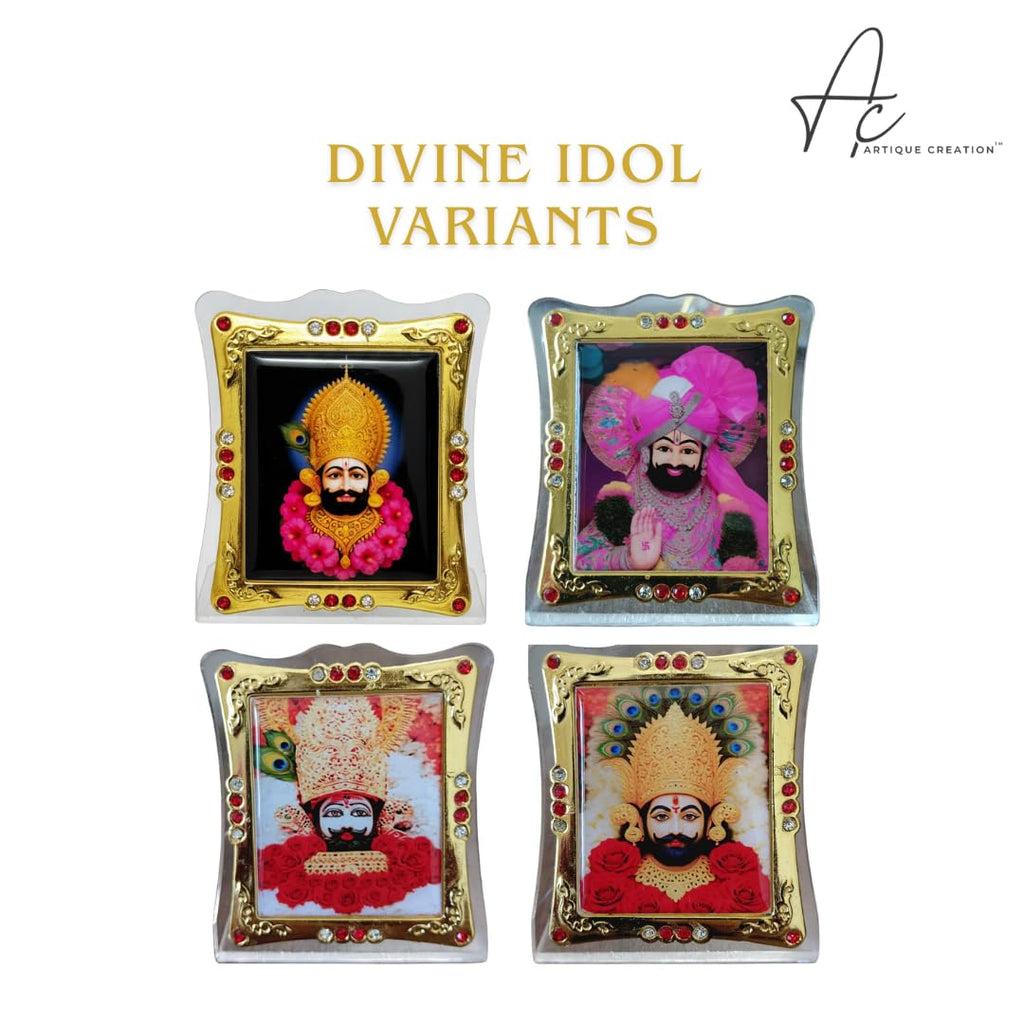ARTIQUE CREATION Khatu Shyam Photo Frame 6x7 cm for Car Dashboard, Pooja Room, Table Top, Gold-Plated with Crystal Stones, Home Decorative Religious