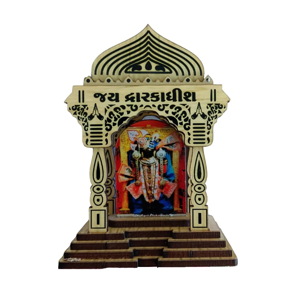ARTIQUE CREATION Sri Dwarkadhish Idol for Car Dashboard, Home Temple, Office Desk, Home Decor, Diwali Gift | Lord Krishna Wooden 3D Showpiece 9x11 cm