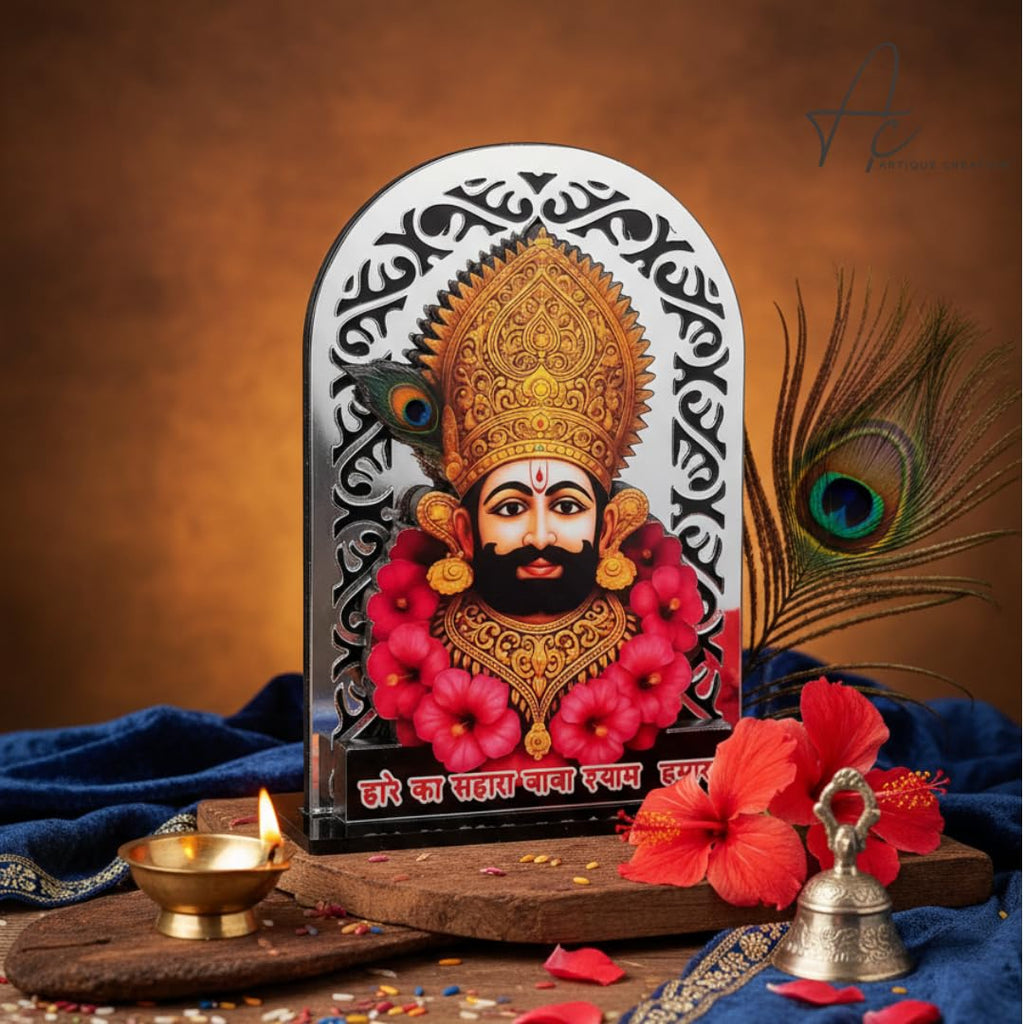 ARTIQUE CREATION Shree Khatu Shyam Baba Idol for Car Dashboard, Sri Barbarik Ji for Temple/Pooja/Home Decor/Office/Study Table, Showpiece Figurine, 8.2 x 6.3 cm (Silver)