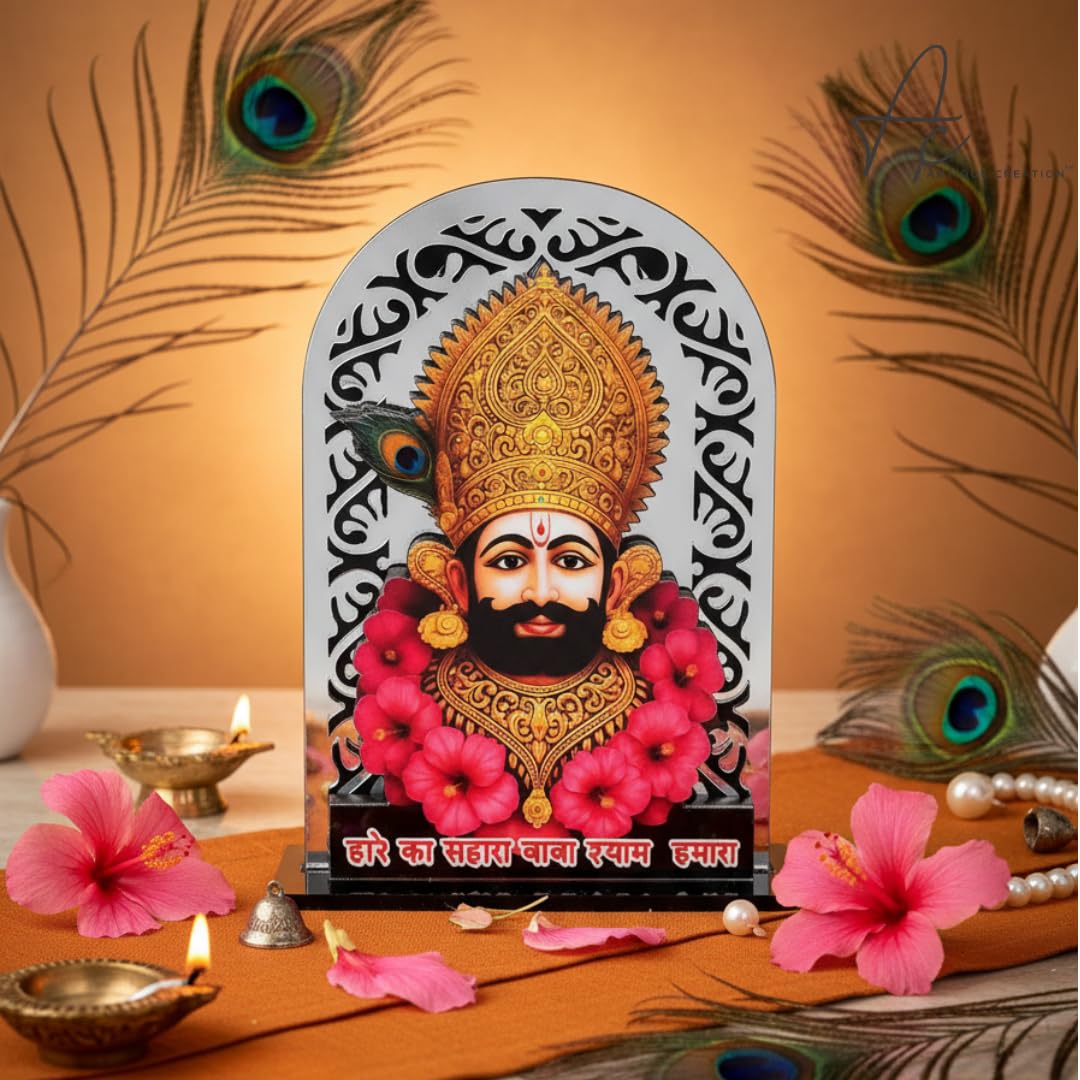 ARTIQUE CREATION Shree Khatu Shyam Baba Idol for Car Dashboard, Sri Barbarik Ji for Temple/Pooja/Home Decor/Office/Study Table, Showpiece Figurine, 8.2 x 6.3 cm (Silver)