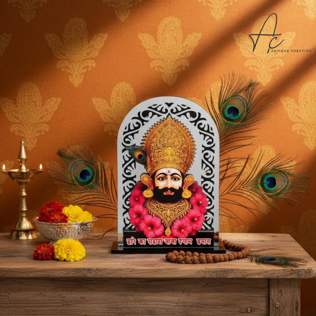 ARTIQUE CREATION Shree Khatu Shyam Baba Idol for Car Dashboard, Sri Barbarik Ji for Temple/Pooja/Home Decor/Office/Study Table, Showpiece Figurine, 8.2 x 6.3 cm (Silver)