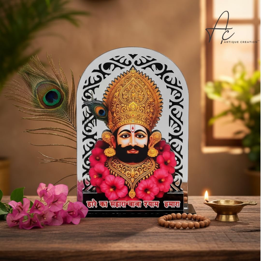ARTIQUE CREATION Shree Khatu Shyam Baba Idol for Car Dashboard, Sri Barbarik Ji for Temple/Pooja/Home Decor/Office/Study Table, Showpiece Figurine, 8.2 x 6.3 cm (Silver)